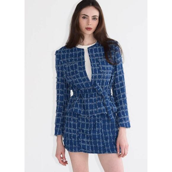 Never A Wallflower Tie Waist Jacket in Cerulean Tweed M - Picture 1 of 4